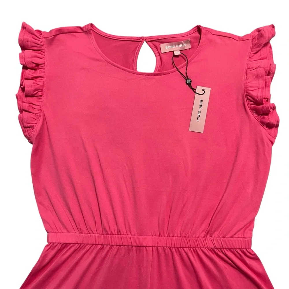 NEW BCBG Girls L (14/16) Pink Ruffle Sleeve Romper